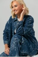 Σετ jean jacket και jean wide leg με κεντητά λουλούδια μπλε