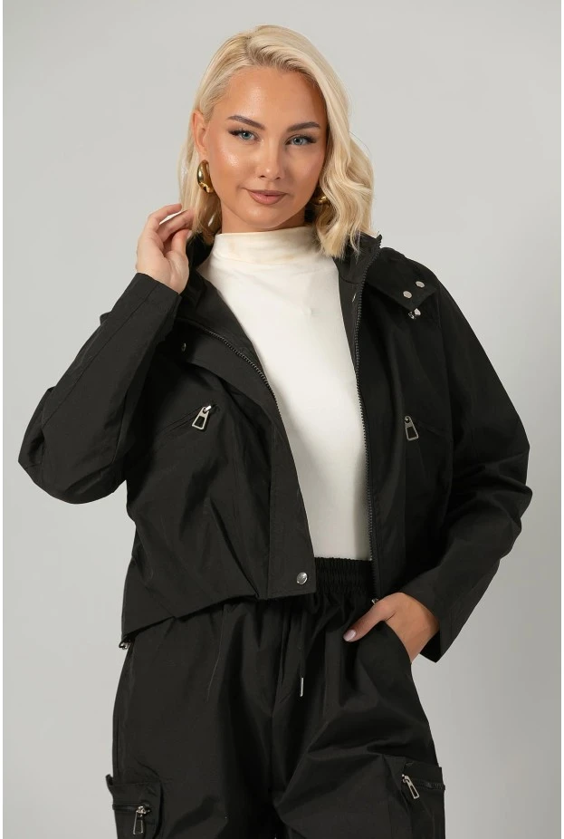 Σετ fly cropped jacket και παντελόνι cargo μαύρο