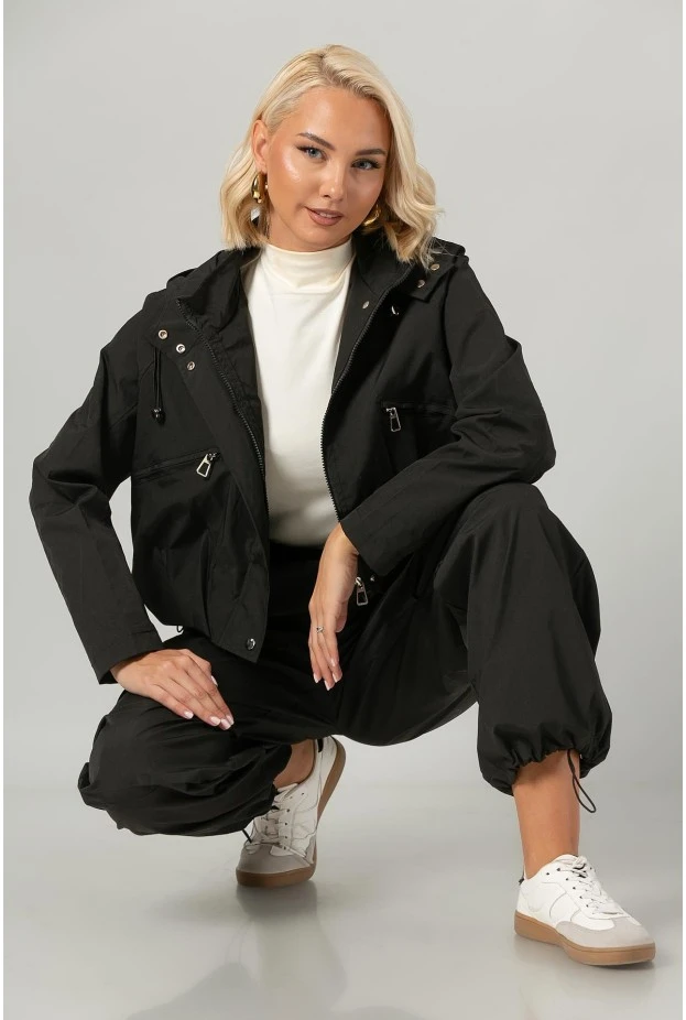 Σετ fly cropped jacket και παντελόνι cargo μαύρο