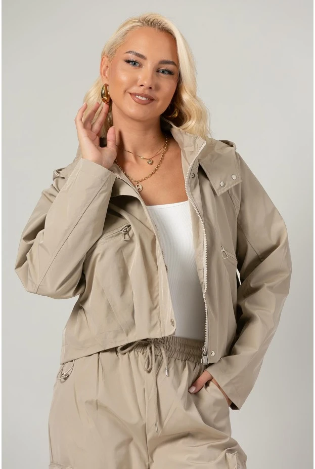 Σετ fly cropped jacket και παντελόνι cargo μπεζ