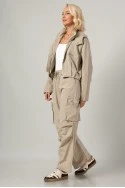 Σετ fly cropped jacket και παντελόνι cargo μπεζ