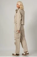Σετ fly cropped jacket και παντελόνι cargo μπεζ