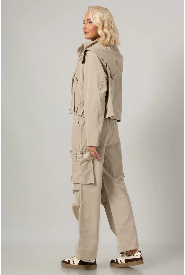 Σετ fly cropped jacket και παντελόνι cargo μπεζ
