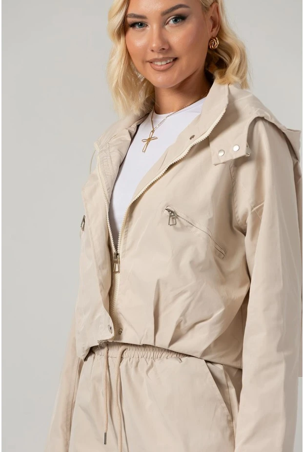 Σετ fly cropped jacket και παντελόνι cargo μπεζ ανοιχτό