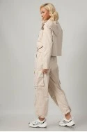 Σετ fly cropped jacket και παντελόνι cargo μπεζ ανοιχτό