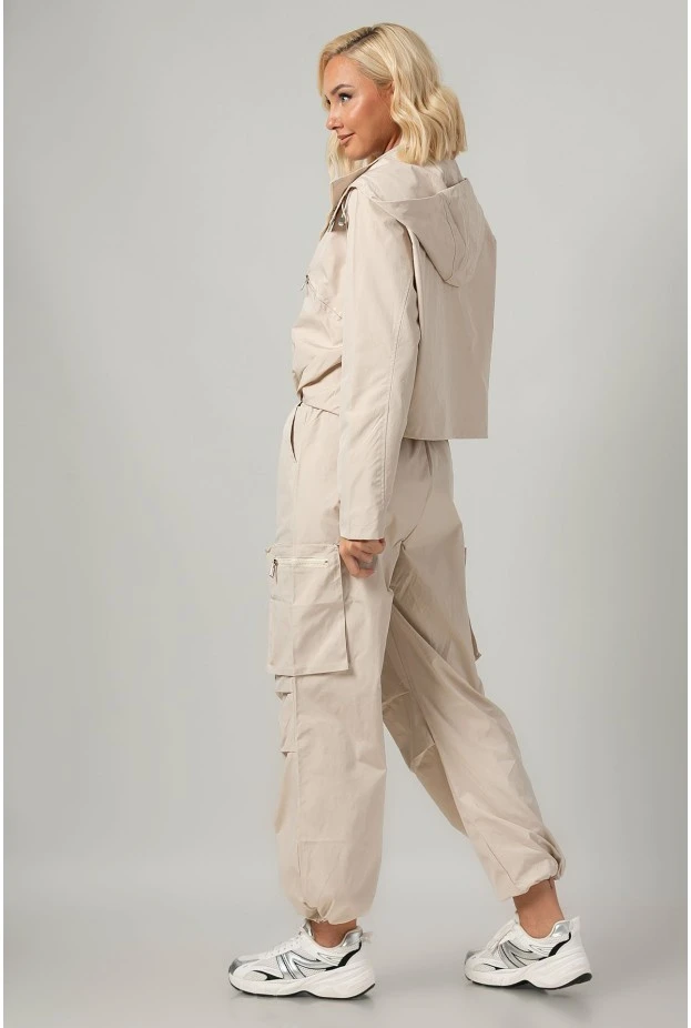 Σετ fly cropped jacket και παντελόνι cargo μπεζ ανοιχτό