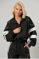 Σετ fly cropped jacket και παντελόνι cargo με λευκές λεπτομέρειες μαύρο
