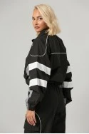 Σετ fly cropped jacket και παντελόνι cargo με λευκές λεπτομέρειες μαύρο
