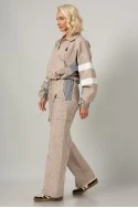 Σετ fly cropped jacket και παντελόνι cargo με λευκές λεπτομέρειες μπεζ