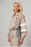 Σετ fly cropped jacket και παντελόνι cargo με λευκές λεπτομέρειες μπεζ