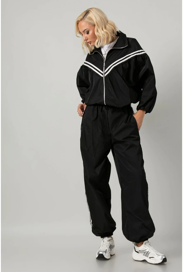 Σετ fly ζακέτα και παντελόνι με λάστιχο και ρίγες μαύρο