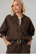 Σετ jacket bomber σουέντ με τρουακάρ μανίκια και παντελόνι με ζώνη καφέ
