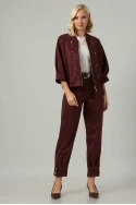 Σετ jacket bomber σουέντ με τρουακάρ μανίκια και παντελόνι με ζώνη μπορντό