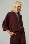 Σετ jacket bomber σουέντ με τρουακάρ μανίκια και παντελόνι με ζώνη μπορντό