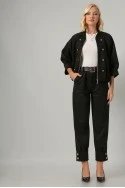 Σετ jacket bomber σουέντ με τρουακάρ μανίκια και παντελόνι με ζώνη μαύρο