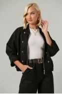 Σετ jacket bomber σουέντ με τρουακάρ μανίκια και παντελόνι με ζώνη μαύρο