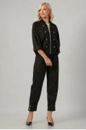 Σετ jacket bomber σουέντ με τρουακάρ μανίκια και παντελόνι με ζώνη μαύρο