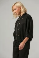 Σετ jacket bomber σουέντ με τρουακάρ μανίκια και παντελόνι με ζώνη μαύρο