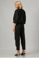 Σετ jacket bomber σουέντ με τρουακάρ μανίκια και παντελόνι με ζώνη μαύρο