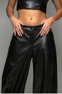 Σετ leather καπιτονέ crop top με φερμουάρ και παντελόνι balloon μαύρο