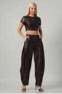 Σετ leather καπιτονέ crop top με φερμουάρ και παντελόνι balloon μπορντό