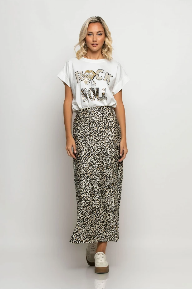 Leopard print φούστα μίντι μπεζ