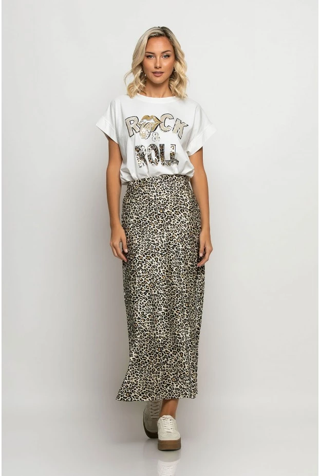 Leopard print φούστα μίντι μπεζ
