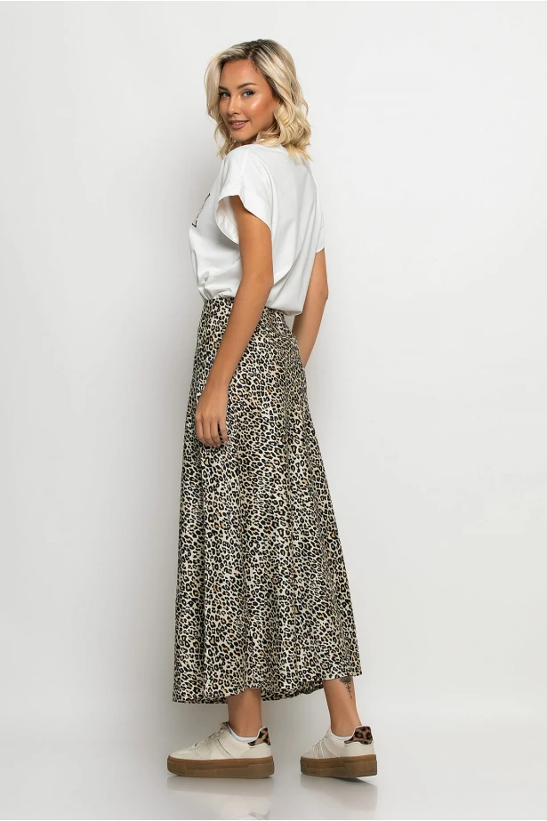 Leopard print φούστα μίντι μπεζ