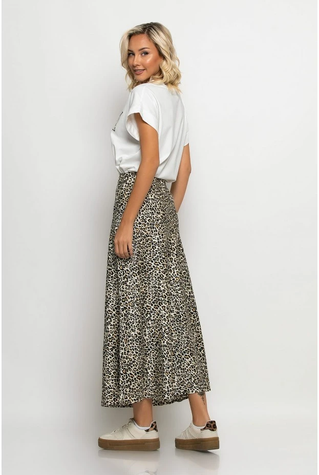 Leopard print φούστα μίντι μπεζ
