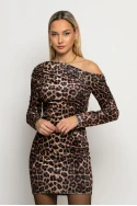 Μίνι φόρεμα leopard print βελούρ με λοξή λαιμόκοψη μπεζ σκούρο Μίνι φόρεμα leopard print βελούρ με λοξή λαιμόκοψη μπεζ σκούρο