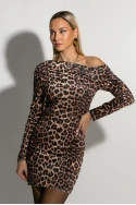 Μίνι φόρεμα leopard print βελούρ με λοξή λαιμόκοψη μπεζ σκούρο Μίνι φόρεμα leopard print βελούρ με λοξή λαιμόκοψη μπεζ σκούρο