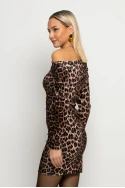 Μίνι φόρεμα leopard print βελούρ με λοξή λαιμόκοψη μπεζ σκούρο Μίνι φόρεμα leopard print βελούρ με λοξή λαιμόκοψη μπεζ σκούρο