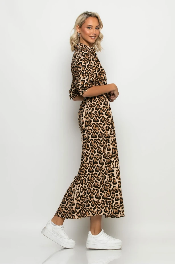 Dress semizie leopard print μπεζ ανοιχτό Dress semizie leopard print μπεζ ανοιχτό