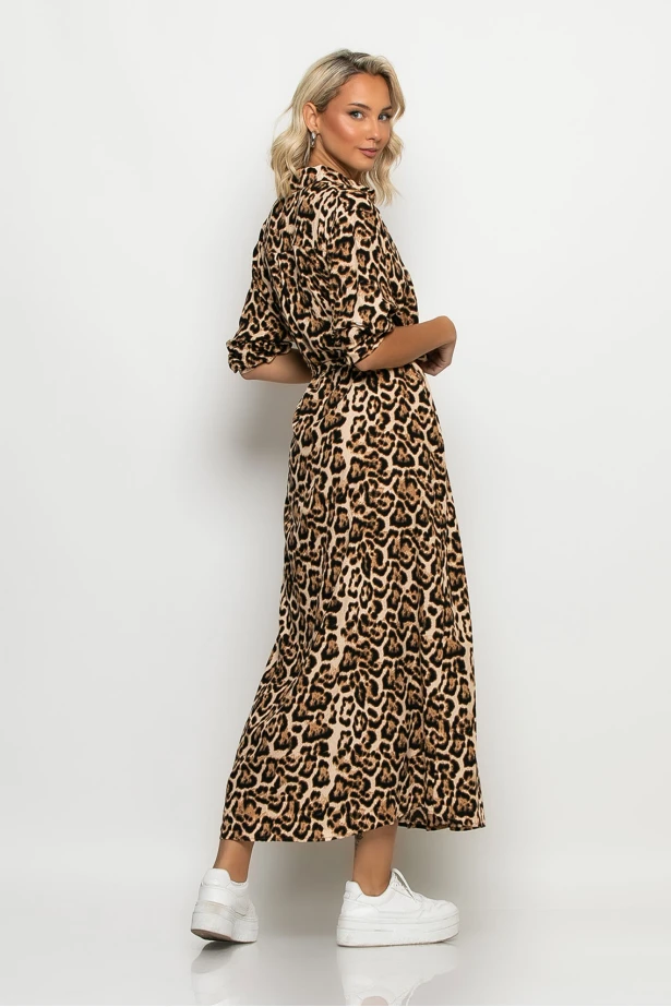 Dress semizie leopard print μπεζ ανοιχτό Dress semizie leopard print μπεζ ανοιχτό
