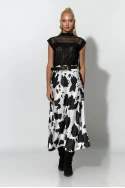 Μίντι φούστα σατέν cow print μαύρο 