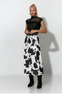 Μίντι φούστα σατέν cow print μαύρο 