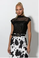 Μίντι φούστα σατέν cow print μαύρο 