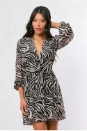 Μίνι φόρεμα animal print zebra με κουμπιά στη μέση μπεζ