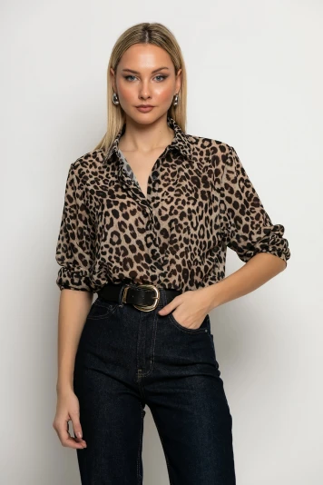 Leopard print πουκάμισο τιρκουάζ
