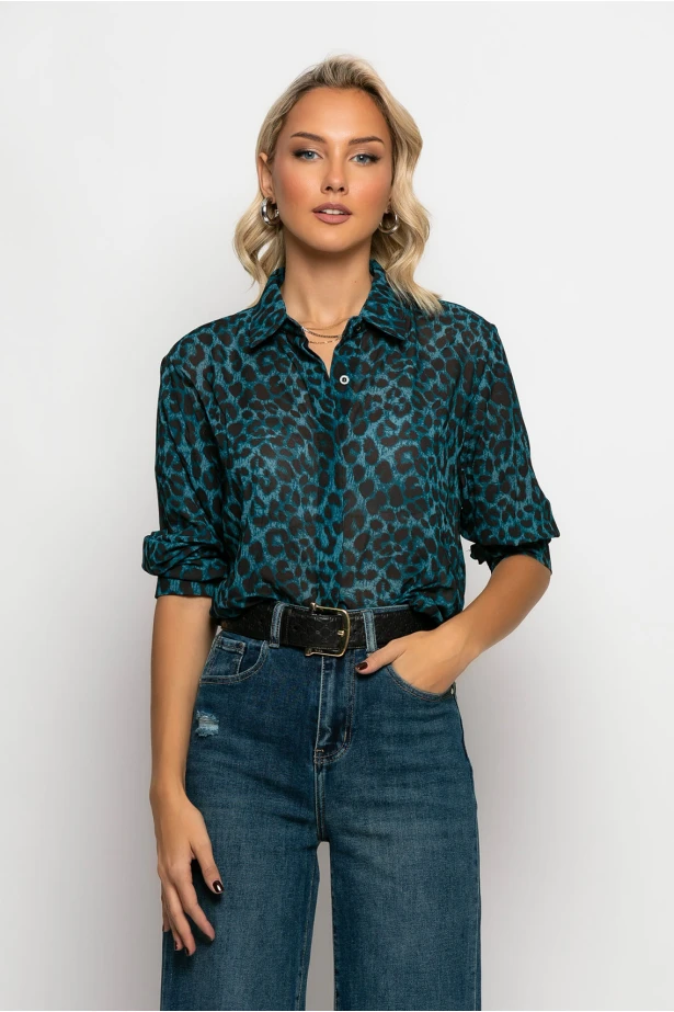 Leopard print πουκάμισο τιρκουάζ Leopard print πουκάμισο τιρκουάζ