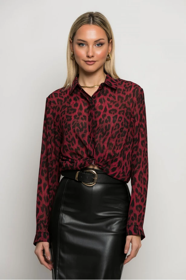 Leopard print πουκάμισο μπορντό Leopard print πουκάμισο μπορντό
