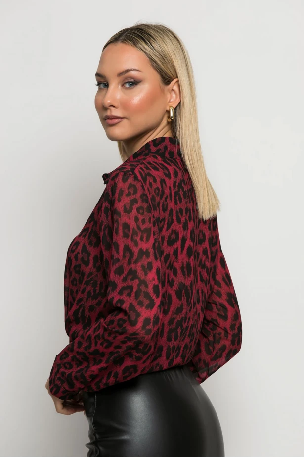 Leopard print πουκάμισο μπορντό Leopard print πουκάμισο μπορντό