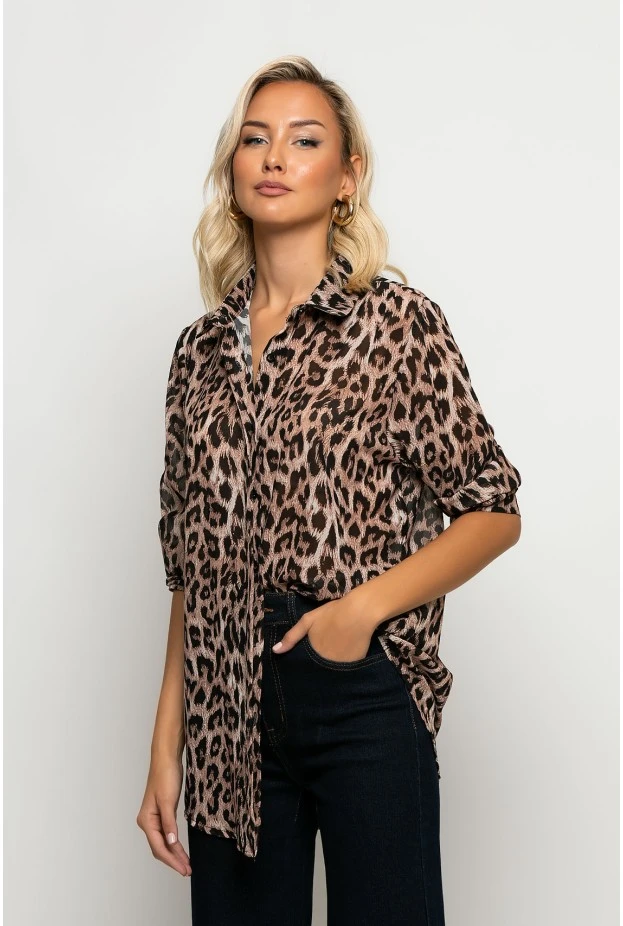 Leopard print πουκάμισο μπεζ