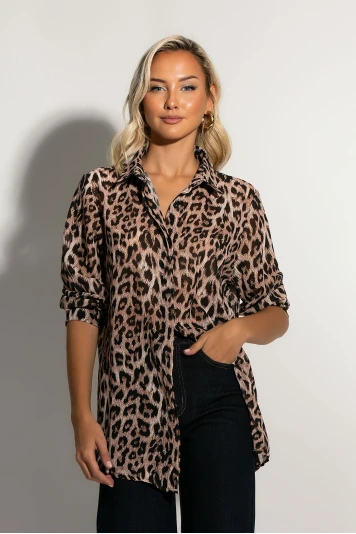 Leopard print πουκάμισο μπορντό