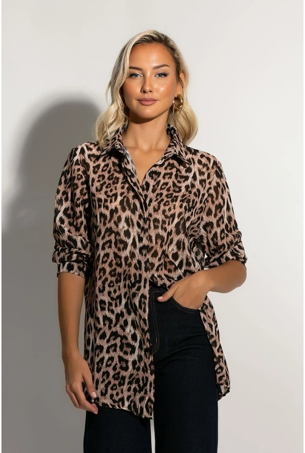 Leopard print πουκάμισο μπεζ