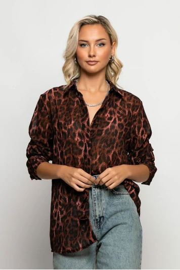 Leopard print πουκάμισο μπορντό