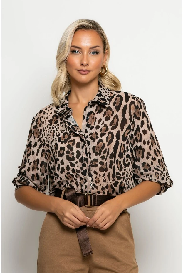 Leopard print πουκάμισο μπεζ