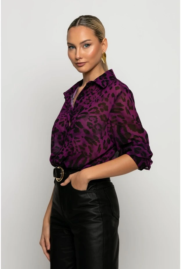 Leopard print πουκάμισο ματζέντα