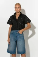 Cropped πουκάμισο με στράς μαύρο Cropped πουκάμισο με στράς μαύρο