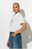 Cropped πουκάμισο με στράς λευκό Cropped πουκάμισο με στράς λευκό